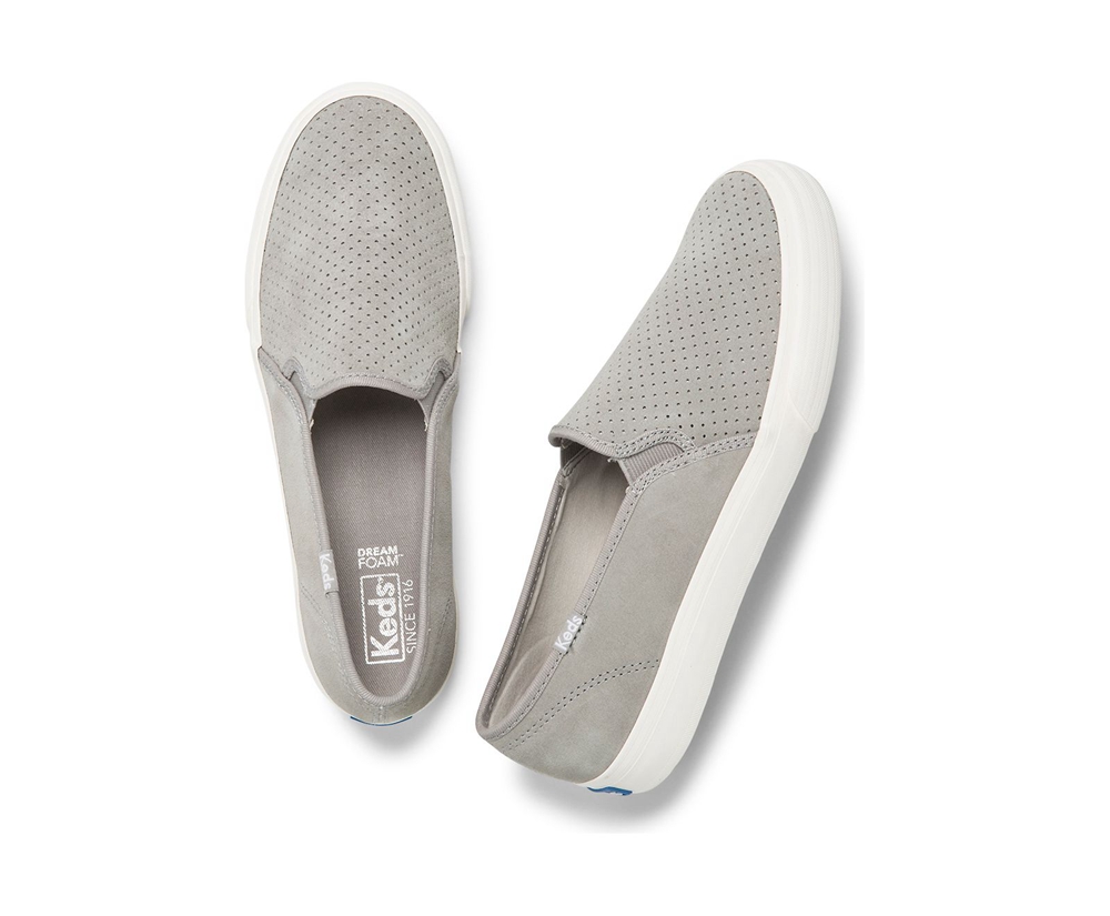 Keds Slip Ons Grey - Double Decker Perf Suede - Womens DOQSCE-750